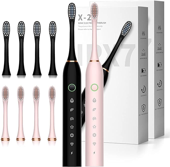 Photo 1 of 2 Pack Electric Toothbrush with 8 Brush Heads, IPX7 Waterproof 6 Modes 42000vpm with Smart Timers, Sonic Electric Toothbrush for Adults