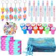 Photo 2 of 110 Pcs Mermaid Party Favors Gifts for Girl Bubble Wand Bracelet Keychain Stampers Gift Bag Sticker Prize for Kids Girls Mermaid Theme Birthday Goodies Bag Fillers Mermaid Party Supplies