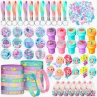 Photo 1 of 110 Pcs Mermaid Party Favors Gifts for Girl Bubble Wand Bracelet Keychain Stampers Gift Bag Sticker Prize for Kids Girls Mermaid Theme Birthday Goodies Bag Fillers Mermaid Party Supplies