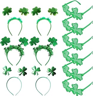 Photo 1 of 12 Pcs St. Patrick's Day Accessories includes 6 Pcs St. Patricks Shamrock Headbands and 6 Pcs Shamrock Clover Glasses for St. Patrick's Day Party Favors Decorations, Costume Accessory Festival Event