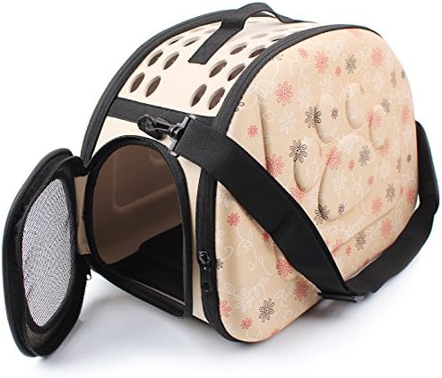 Photo 1 of Foldable Pet Dog Cat Carrier Cage Collapsible Travel Kennel - Portable Pet Carrier Outdoor Shoulder Bag for Puppy Dog Cat Small Medium Large Animal (M, Beige)