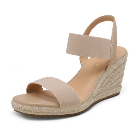 Photo 1 of Dream Pairs Womens Open Toe Espadrilles Dressy Platform Sandals Slip on Elastic Ankle Strap Wedges Sandals Sdpw222W Nude Size 9.5
