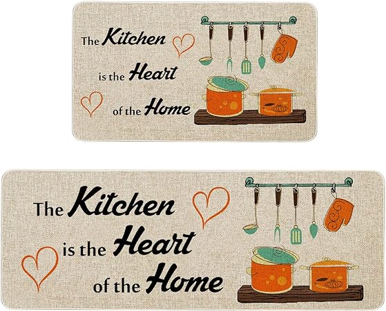 Photo 1 of Roszwtit The Kitchen is The Heart of The Home Kitchen Mats Set of 2, Non-Slip Rubber Back Kitchen Rugs, Seasonal Holiday Cooking Sets Washable Floor Mat for Home Kitchen Decor - 17x29 and 17x47 Inch
