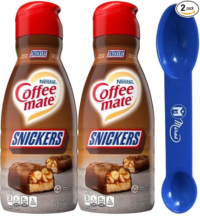 Photo 1 of (Pack of 2) Coffee-Mate Snickers Liquid Coffee Creamers 32 Fl oz (Miras Trademark 2-in-1 BB 04.24