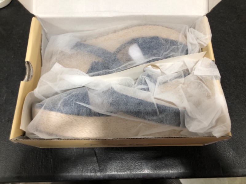 Photo 2 of Coutgo Women's Wedge Sandals Cross Strap Espadrille Platform Ankle Buckle Summer Casual Shoes 8.5 Deep Blue