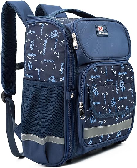 Photo 1 of MOODONE Kids Backpack for Boys - 15 Inch Cute School Bag with Multiple Compartments, Padded Back Panel, Bookbag for Elementary School - Blue