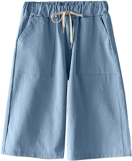 Photo 1 of Vcansion Women's Casual Elastic Waist Summer Drawstring Cotton Bermuda Shorts with Pockets SIZE S
