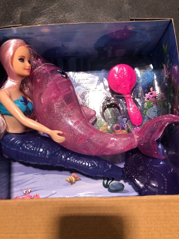 Photo 1 of BETTINA Mermaid Princess Doll Playset, Temperature Color Change Mermaid Tail, Dressing Up Doll 12" and Crystal Light Red Dolphin Mermaid Toys for Little Girls and Play Gift Set Aged 3+