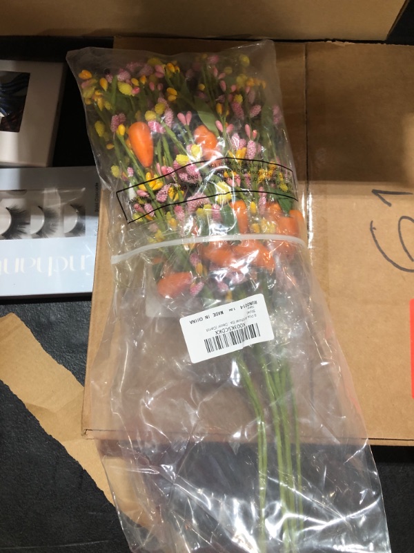 Photo 1 of 8 Pcs Artificial Easter Stems Spring Colorful Berry Picks Berry Stems with Easter Eggs or Carrots Fake Picks Easter Decor for Floral Arrangement Home Centerpiece Vase Windowsill Decor (Carrot Style) 