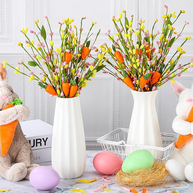 Photo 1 of 8 Pcs Artificial Easter Stems Spring Colorful Berry Picks Berry Stems with Easter Eggs or Carrots Fake Picks Easter Decor for Floral Arrangement Home Centerpiece Vase Windowsill Decor (Carrot Style) 