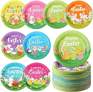 Photo 1 of Zopeal 160 Pcs 9 Inch Happy Easter Paper Plates Easter Disposable Party Plates Bunny Egg Dessert Plates Dinnerware Plates for Easter Holiday Party Decorations Supplies, 8 Styles 