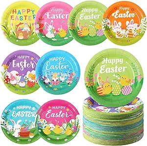 Photo 1 of Zopeal 160 Pcs 9 Inch Happy Easter Paper Plates Easter Disposable Party Plates Bunny Egg Dessert Plates Dinnerware Plates for Easter Holiday Party Decorations Supplies, 8 Styles