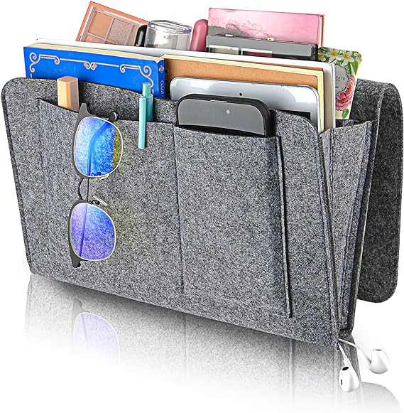 Photo 1 of Felt Bedside Caddy, Bed Hanging Organizer for Bed Sofa, Bedside Pocket with 5 Pockets Felt Couch Caddy Bedside Storage Caddy for Books Tablet TV Remote Control(Grey)