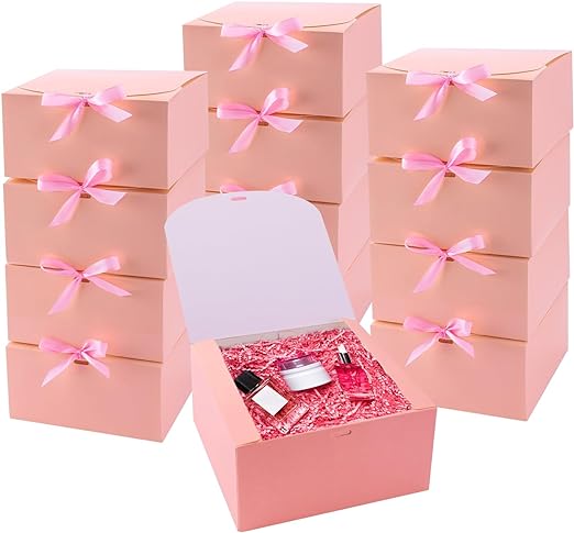 Photo 1 of 12pack Gift Boxes with Lids,Pink Gift Boxes Bulk with Bow Ribbon,Bridesmaid Proposal Box for Presents Kraft Paper Gift Boxes for Wedding,Christmas,Halloween,Baby Shower(Pink)
