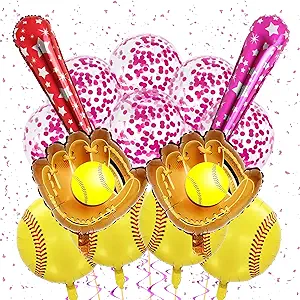 Photo 1 of 14pcs Baseball Party Decorations, Baseball Balloons Yellow Baseball Glove Balloon, Yellow Baseball Balloon, Bat Balloons, Baseball Birthday Party Decorations Sport Themed Birthday for Boys Girls 