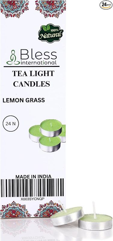 Photo 1 of Bless-International Lemon-Grass-Tea-Light-Candles 24-Pack-Colored-smokeless-dripless-Long-Lasting Plant-Based-Natural-Organic-with-Palm-Wax Aromatherapy-Creating-Mood-Enhancing-Atmosphere