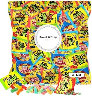 Photo 1 of Valentine’s Day SourPatchKids Swedish Fish Candy Bulk for Romantic Sweet Indulgence - Individually Wrapped Mini Mix Variety Pack for Kids, Include 22 Gummy Treat Fun Size Bags, 9.7oz (88 Count)