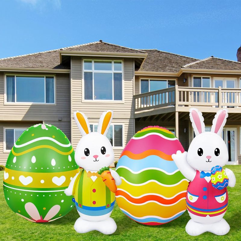 Photo 1 of 4 Pcs 40 Inch Giant Inflatable Easter Eggs Decorations Colorful Large Inflatables Outdoor Decor Easter Standing Outdoor Easter Yard Ornaments for Garden Holiday Lawn Party(Bunny and Egg)