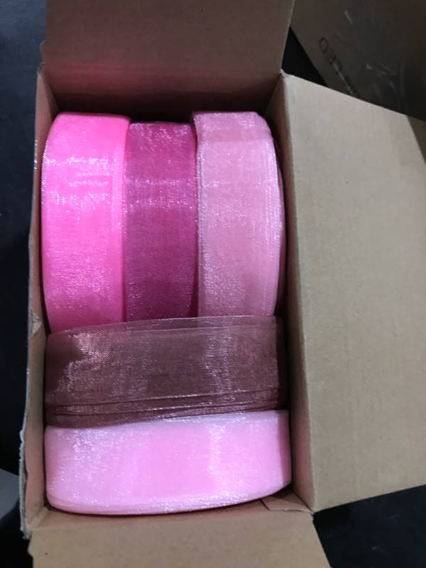 Photo 2 of 50 Yard Organza Ribbon Sheer Chiffon Stain Ribbons Dusty Rose Fading Ribbon Set for Valentines Christmas Wedding Gift Wrapping Bouquets Craft Birthday Party Decoration (Pink Series)