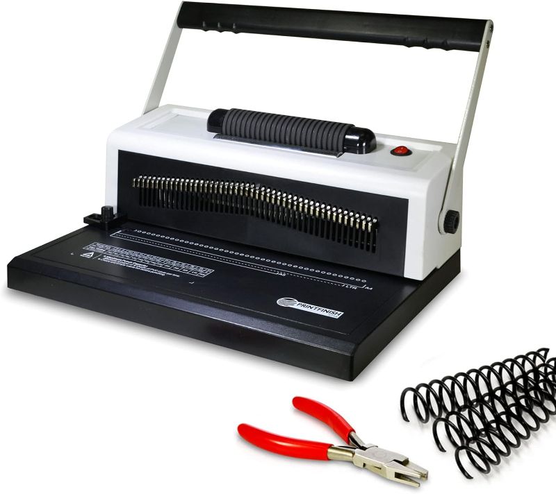 Photo 1 of PrintFinish Coilbind S25A Upgraded Spiral Coil Binding Machine - with Electric Coil Inserter - Professionally Bind Presentations Documents - Free Crimper Free Box of 100 Plastic coils - 4 to 1 Pitch