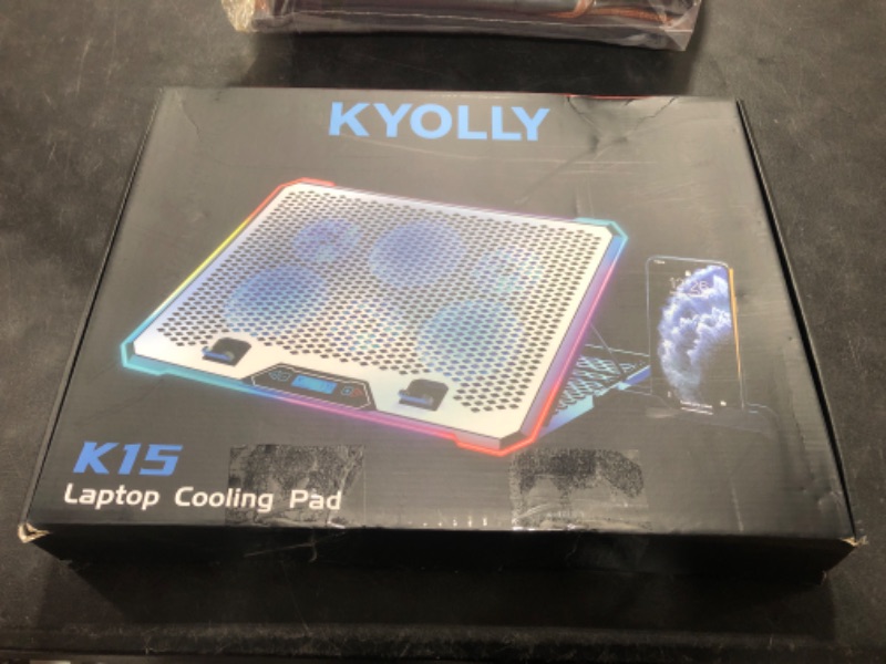 Photo 3 of KYOLLY Aluminum Alloy Laptop Cooling Pad?RGB Gaming Laptop Cooler with 6 Quiet Cooling Fans for 15.6-17.3 inch laptops, 9 Height Stand, LCD Screen, 4 USB Ports with 1 3.0HUB 2 2.0HUB, Lap Desk Use