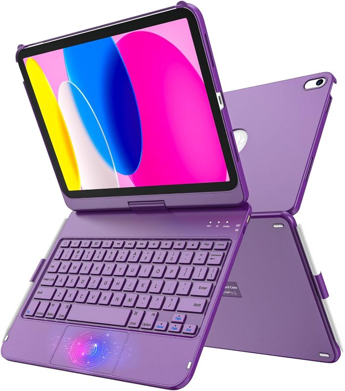 Photo 1 of iPad 10th Generation Case with Keyboard Touch,Multi-Touch Trackpad Keyboard Case with Pencil Holder,360° Rotatable Protective Cover for Apple 2022 10.9-inch iPad 10th Generation(Deep Purple) 
