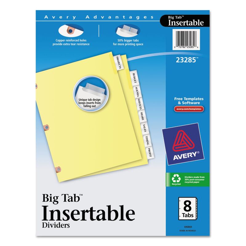 Photo 1 of Avery 23285 Insertable Big Tab Dividers, Letter Size, Clear Tabs, 8-Tabs/Set