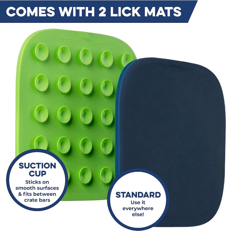 Photo 1 of Bonza Lick Mat for Dogs and Cats, 2 Pack, Enrichment Toys for Boredom and Anxiety Relief, Slow Feeder Mat with Suction Cup Design for Grooming, Bathing, and Training Pets (Navy and Green)