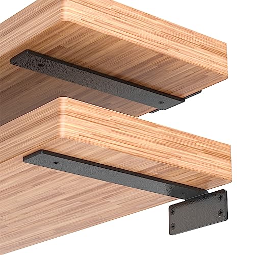 Photo 1 of [6 Pack] FMhotu 6 Inch Floating L Shelf Bracket for Wall, Heavy Duty 1/ 5” Thick Industrial Shelf Brackets W/ Modern Metal Finish, Black Hidden Shelves Mounting Brackets to Maximize Your Storage Space
