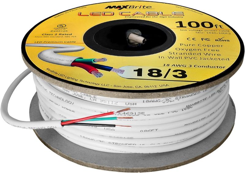 Photo 1 of 18AWG Speaker Wire 75 FT, 18 Gauge Audio Security Alarm Hookup Control Low Voltage Cable, Home Theater Wire, Automotive Wire, White Cord with Yellow Polarity Marker, CCA, 2 Conductors Electrical Wire
