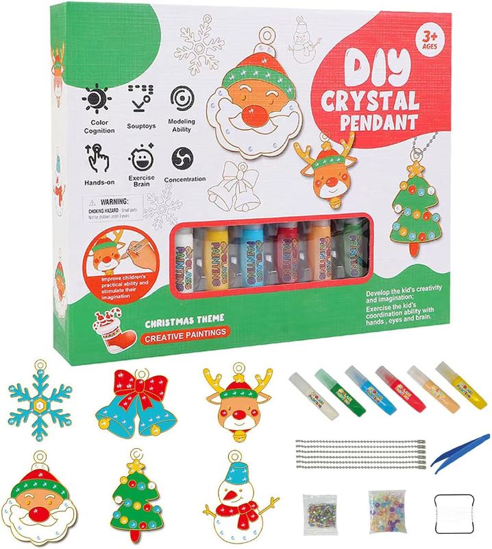 Photo 1 of Darrenxjj Christmas Paint Arts and Crafts Set, 2024 New DIY Christmas Painting Kit for Kids, Bake-Free Christmas Color Glue Painting Pendant
