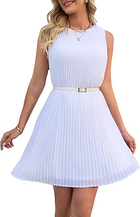 Photo 1 of AbleTree Sleeveless Pleated Summer Dresses for Women Short Business Casual Cute Mini Shift Belted Dress XXL
