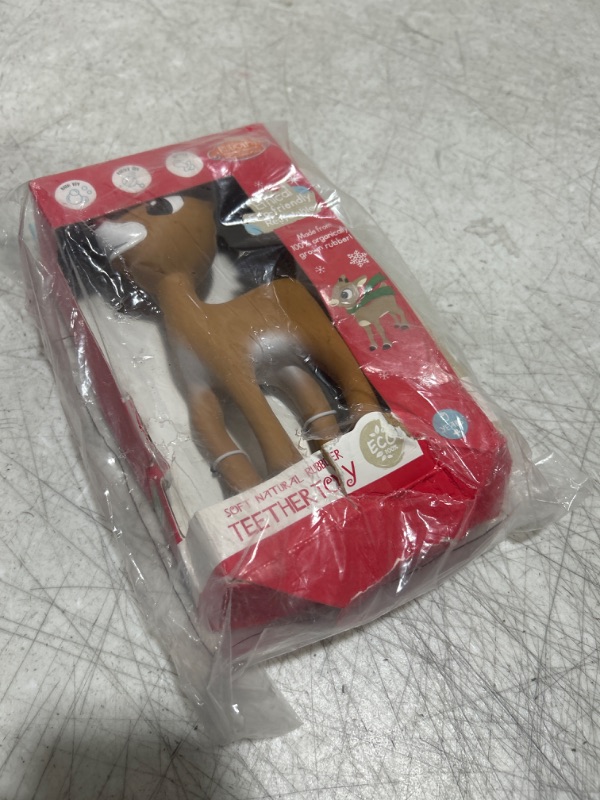 Photo 2 of 100% All-Natural Rubber 6.5 inch Reindeer Teether with Rattle in Gift Box (Sustainable, Ethically Produced, Organic & Recyclable) for Baby, Christmas Rudolph Brown