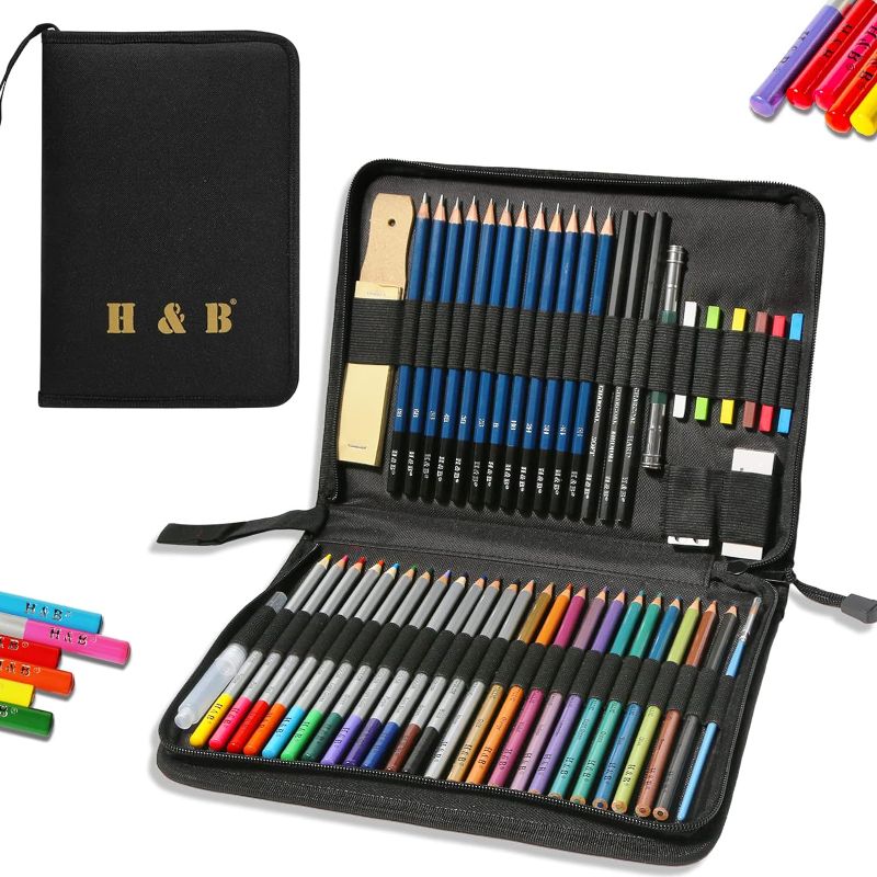 Photo 1 of H & B 51 PCS Drawing and Art Pencil Supply Kit, Complete Artist Kit, Including Graphite Pencils,Metallic Pencils, Water Soluble Pencils for Kids Adult Teen Artists