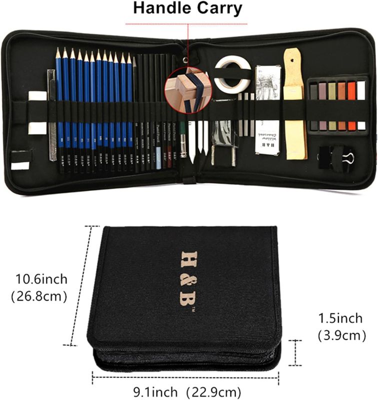 Photo 1 of Drawing Pencils Set, 51 Pack Professional Sketch Pencil Set in Zipper Carry Case, Art Supplies Drawing Set with Graphite Charcoal Sticks Tool Sketch Book for Adults Kids Drawing Sketching