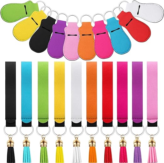 Photo 1 of 30 Pieces Lipstick Holder Keychain Lipstick Holder Keychain Lipstick Holder Keychain Wristlet Keychain Clip-on Sleeve Lipstick Pouch and Colored Tassel Pendants for Women Travelling