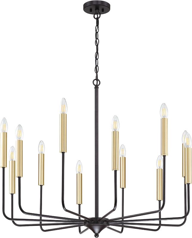 Photo 1 of 12 Light Rustic Industrial Iron Rod Gold Kitchen Island Chandeliers Lighting Fixtures Oil Rubbed Bronze Finish,Candle Chandeliers for Hallway,Living Room,Foyer,Bedroom,Bar