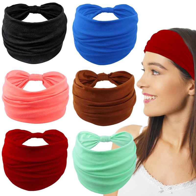 Photo 1 of 6 Pack Headbands for Women,Elastic Yoga Hair Bands,Wide Headbands Non Slip Boho Head Bands for Women's Hair,Stretchy HeadBands for Girls,Knotted Head Wraps,Yoga Workout Head Bands Hair Accessories