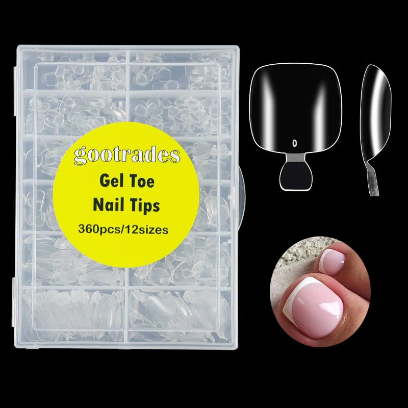 Photo 1 of 360Pcs Soft Gel Toe Nail Tips for Soak off Gel Extension Systems, Short Pre-shaped Full Cover False Toenails Gel Tips Clear Press on Nails,12 Sizes Summer Toe Tips for Home DIY Salon Manicure.