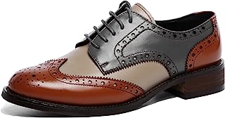 Photo 1 of U-lite Women's Perforated Lace-up Wingtip Multicolor Leather Flat Oxfords Vintage Oxford Shoes