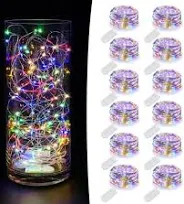 Photo 1 of 12 Pack Led Fairy Lights Battery Operated String Lights Waterproof Silver Wire Each 7 Feet 20 Led Multi-Colored Led Firefly Starry Moon Lights for Bedroom DIY Wedding Party Patio Christmas Décor