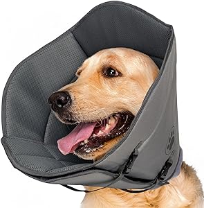 Photo 1 of IFurffy Dog Cone for After Surgery?Breathable Soft Dog Cone for Large Medium Small Size Dog, Adjustable Drawstring and Buckle Dog Recovery Collar to Stop Licking and Scratching Wound (L)
