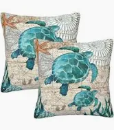 Photo 1 of Sea Turtle Coastal Ocean Farmhouse Throw Pillow Covers 18x18 Inch Fall Pillow Case Soft Pillowcase Cushion Covers Set of 2 for Sofa Bed Bedroom Car Chair Living Room Home Decorative
