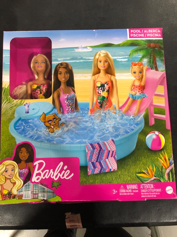 Photo 2 of ?Barbie Doll, 11.5-Inch Blonde, and Pool Playset with Slide and Accessories, Gift for 3 to 7 Year Olds