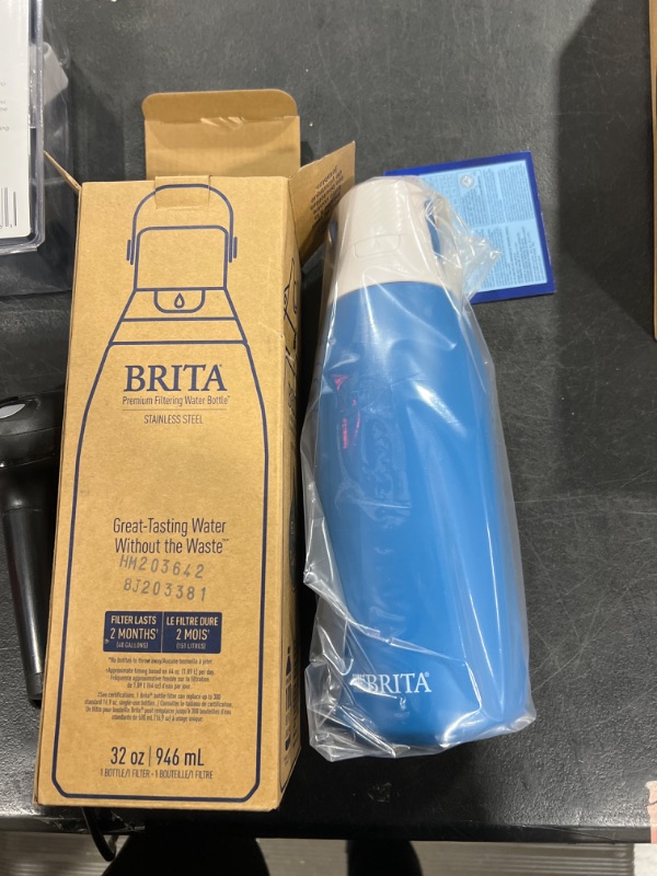 Photo 2 of Brita Insulated Filtered Water Bottle with Straw, Christmas Gift and Stocking Stuffer for Men and Women, Reusable, Stainless Steel Metal, Marina, 32 Ounce 32 oz Marina