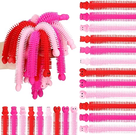 Photo 1 of 100 Pcs Valentine's Day Gifts Stretchy Strings Sensory Fidget Toys Love Rose Bear Sensory Noodle Strings Bulk Stretchy Fidget Toy Fillers Stress Relief Stocking Stuffers for Party Favors

