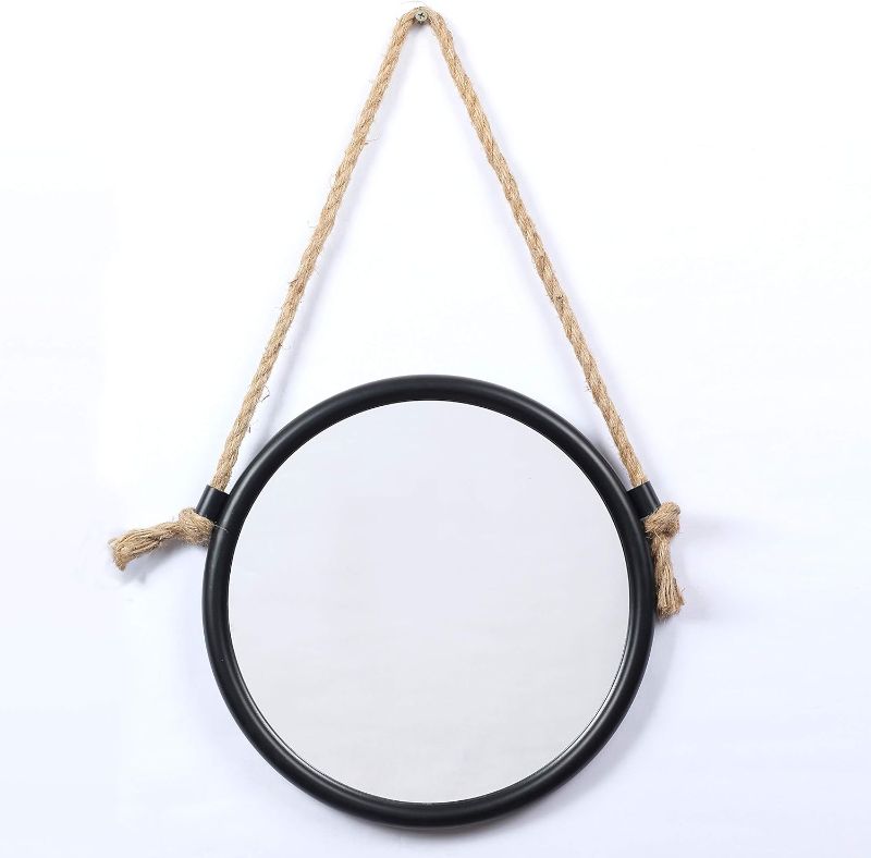 Photo 1 of 12 inch Diameter Round MATT Black Wall Mirror with Hanging Rope, Medium, Black,MR2002BK1
