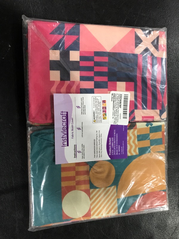 Photo 1 of InstyleCraft Book Cover | Book Covers for Textbooks | Textbook Cover | Stretchable Book Covers for Hardcover Books G1 | Made of Stretchy Fabric | for School Textbooks, XL, Jumbo Size Cloth Covers Jumbo Value Pack Geometric