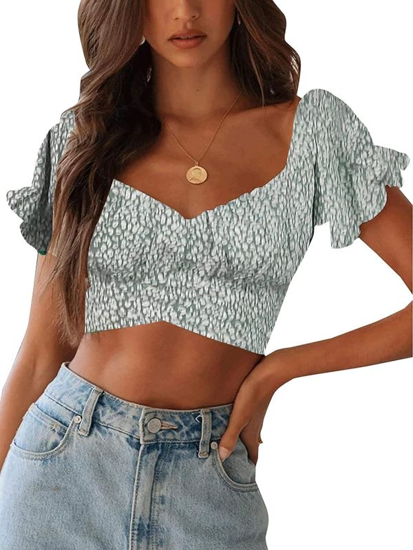 Photo 1 of Avanova Womens Tie Up Back Crop Ruffle Blouse Short Sleeve Off Shoulder Blouse Tops Large 
 