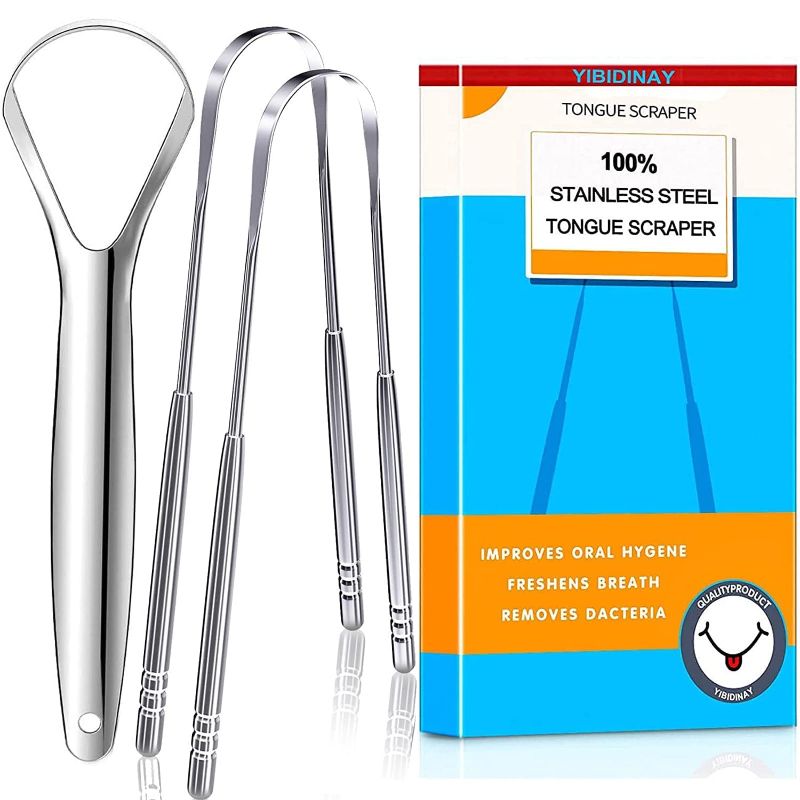 Photo 1 of Tongue Scraper, 3 Pack Reduce Bad Breath, 100% (Medical Grade) Stainless Steel Tongue Cleaners, Metal Tongue Scrapers, Tongue Brush for Adults - Fresher...
